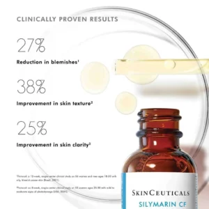 Skinceuticals silymarin cf anti imperfection serum with vitamin C is specially formulated for skin with oily and/or imperfections tendencies. It reduces skin oiliness and unclogs pores while improving the texture of the complexion.