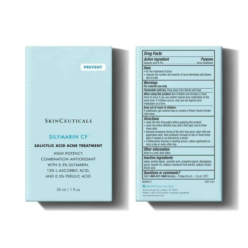 Skinceuticals silymarin cf anti imperfection serum with vitamin C is specially formulated for skin with oily and/or imperfections tendencies. It reduces skin oiliness and unclogs pores while improving the texture of the complexion.