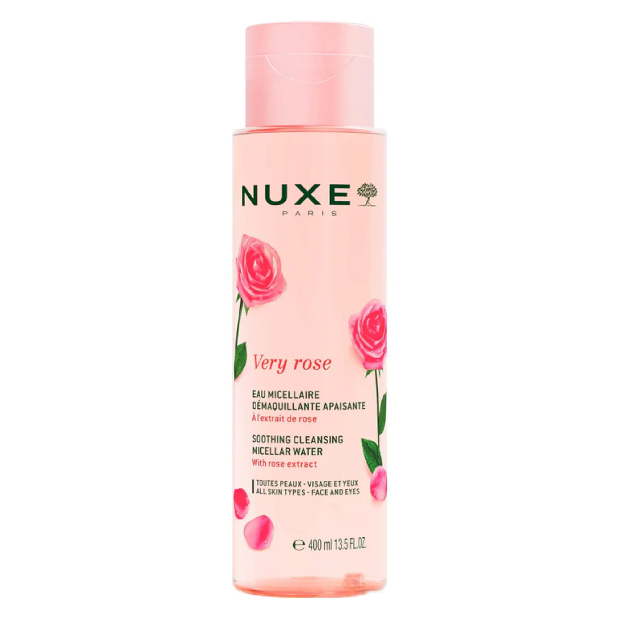 Lyskin-nuxe-micellar-cleansing-water-with-rose-petals-NUX00107_resultado Nuxe Very Rose Soothing Cleansing Micellar Water 400ml is a gentle daily cleanser that effectively removes make-up, impurities and traces of pollution while respecting the skin's natural balance. Suitable for the face and eyes, this refreshing micellar water cleanses without rinsing, leaving the skin soft, hydrated and perfectly prepared for the next steps of your skincare routine.