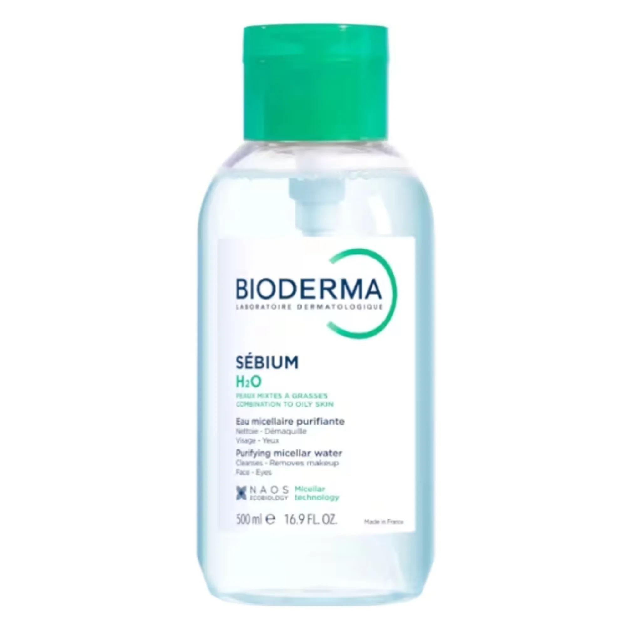 Lyskin-bioderma-sebium-h2o-makeup-cleansing-water-500ml-combination-to-oily-skin (1)_result The Bioderma Sébium H2O is a dermatological micellar water specially formulated for combination to oily and acne-prone skin. As a pioneer in micellar technology, Bioderma offers a cleansing solution that not only removes impurities and makeup but also helps regulate excess sebum while respecting the skin’s natural balance. This no-rinse cleanser is an essential first step in any skincare routine, delivering effective cleansing, purification, and immediate freshness without drying the skin.