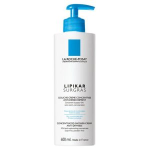 La roche posay lipikar surgras concentrated shower-cream anti-dryness soap-free is a cleansing shower cream, without soap and parabens, developed for dry and sensitive skin that after bath feels pulling and dryness. 400ml