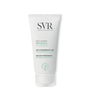 SVR Spirial Deo Crème is a high-performance antiperspirant treatment designed to regulate normal to excessive sweating while respecting even the most sensitive skin. With 48-hour efficacy, it helps control perspiration peaks and neutralize unpleasant odors, ensuring long-lasting freshness and comfort. Its multi-zone formula makes it suitable for use on underarms, hands, feet, face, and skin folds, offering a versatile solution for those experiencing localized or generalized sweating concerns.