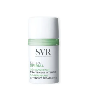 SVR Spirial Extreme Intensive Antiperspirant Treatment is specifically formulated to address the needs of individuals experiencing excessive to extreme perspiration (hyperhidrosis). Whether triggered by stress, humidity, physical activity, or medication, this high-performance treatment provides immediate and long-lasting regulation of sweat, even on sensitive skin. From the first application, it helps reduce sweat production, absorb excess moisture, and neutralize unpleasant odors, restoring comfort and confidence in everyday situations.