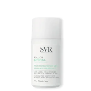 The SVR Spirial Roll-On is a high-tolerance deodorant designed to effectively regulate normal to excessive underarm perspiration while providing long-lasting protection against odors for up to 48 hours. Combining efficacy with skin respect, this roll-on is perfectly suited for sensitive skin, delivering comfort, freshness, and confidence throughout the day. With its fresh, fluid texture and dry finish, it absorbs quickly without leaving a sticky feeling, making it ideal for everyday use.