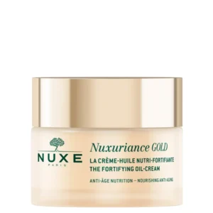 Nuxe Nuxuriance Gold Nutri-Fortifying Oil-Cream 50ml is a luxurious anti-ageing moisturiser designed to nourish, fortify and redensify dry skin weakened by age. Enriched with NUXE's exclusive Bi-Floral Cells® of Saffron and Bougainvillea together with precious botanical oils, this rich cream restores comfort while helping the skin regain firmness, density and a healthy-looking rosy glow.