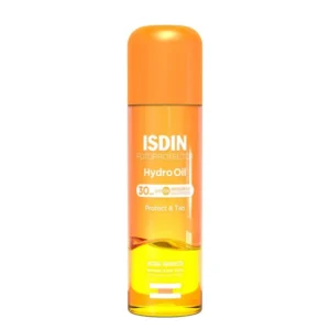 ISDIN Fotoprotector Hydro Oil SPF30 is a biphasic body sunscreen that combines high sun protection with a tanning-enhancing action. Formulated with broad-spectrum SPF30 protection against UVB and UVA rays, this innovative oil-water sunscreen helps protect the skin from sun damage while promoting a more luminous and long-lasting tan. Its lightweight biphasic texture combines an aqueous phase with a nourishing oil phase, delivering immediate hydration and a silky finish without leaving a greasy residue. Enriched with Natural Tan Booster technology, it helps increase the skin’s natural tanning process by up to 63%, enhancing melanin production for a more even and radiant golden tone. Suitable for all skin types, including sensitive and atopic-prone skin, ISDIN Fotoprotector Hydro Oil SPF30 is water-resistant and dermatologically tested for optimal tolerance.