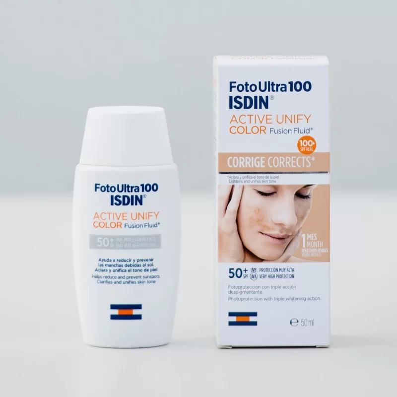 Isdin Fotoultra 100 Active Unify Color Fusion Fluid Aclara y unifica el tono de la piel