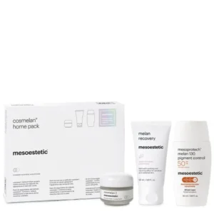 Mesoestetic Cosmelan Home Pack is an essential at-home skincare regimen that comprehends everything you need to follow the home protocol of the Cosmelan professional treatment, ensuring the effective attenuation and control of melanic-origin pigmentation imperfections.