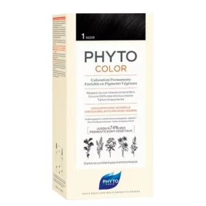 Phyto Phytocolor Permanent Hair Color 1 Black é um tipo de coloração enriquecida com pigmentos vegetais cuja formulação é livre de amônia. Em outras palavras, combina o desempenho ideal da cor com a beleza do cabelo, respeitando o couro cabeludo.