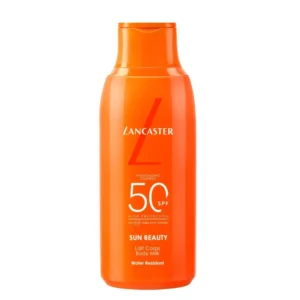 Effective sun protection is essential for maintaining healthy skin and preventing premature aging caused by sun exposure. The Lancaster Sun Beauty Body Milk SPF50 offers very high protection against the full spectrum of sunlight, while supporting the skin’s natural tanning process for a radiant, golden glow.