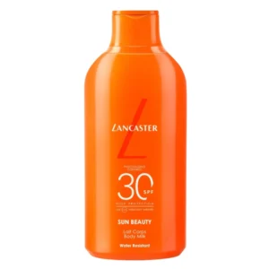 The Lancaster Sun Beauty Body Milk SPF30 is a high-performance body sunscreen that combines broad-spectrum sun protection with tan-enhancing and skin-repairing benefits. Designed to protect the skin from photoaging while promoting a luminous, golden tan, this body milk is an essential ally for safe and effective sun exposure.