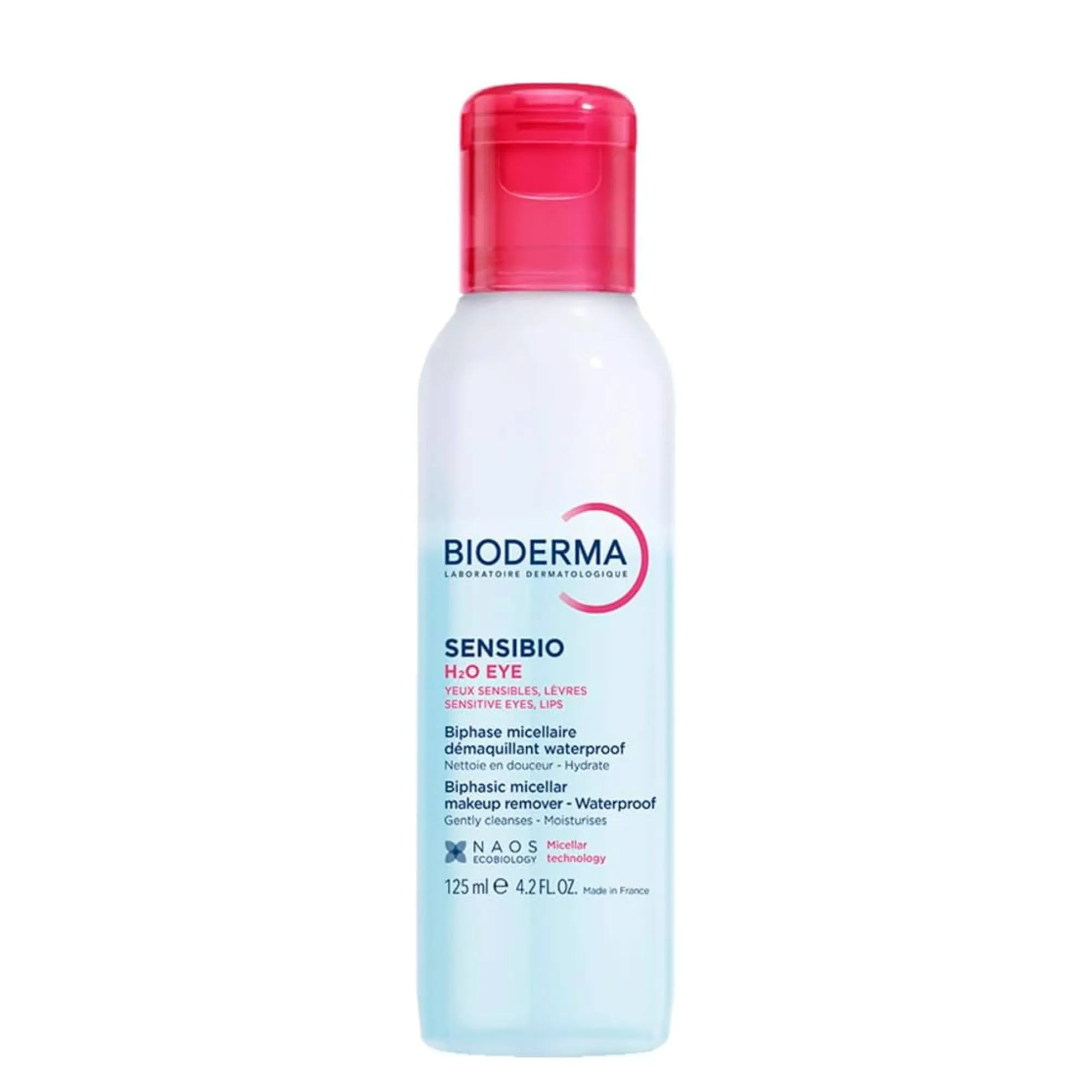 LYSkin-bioderma-sensibio-h2o-eye-biphasic-micellar-makeup-remover-waterproof-125ml-4-2fl-oz-BDM00151 (1)_result The Bioderma Sensibio H2O Eye is a next-generation biphase micellar make-up remover designed to effectively eliminate even waterproof make-up while respecting the delicate balance of the eye contour. Developed for sensitive skin and fragile eye areas, this innovative formula combines efficacy, hydration, and soothing care in a single step. Thanks to its advanced dual-phase technology, it removes up to 95% of waterproof make-up and pollutants, leaving the skin perfectly clean, comfortable, and refreshed—without any greasy residue.