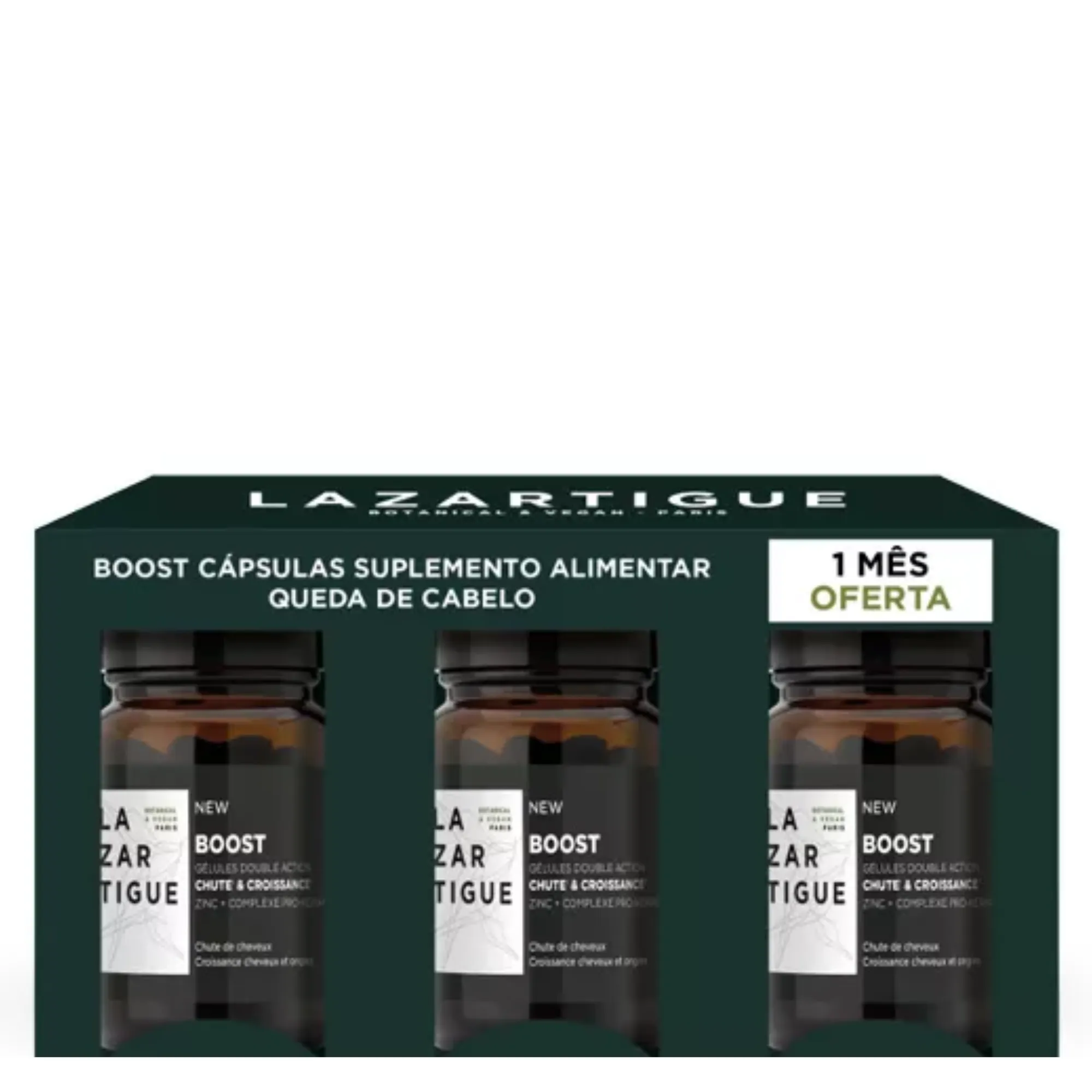 Lyskin-lazartigue-boost-double-action-anti-hair-loss-3x30capsules-LAZ00001_result The Lazartigue Boost Double Action Anti-Hair Loss Capsules offer an innovative solution for both progressive and reactional hair loss. Designed with a scientifically-backed formula and enriched with botanical extracts, vitamins, and minerals, these vegan capsules help slow down hair loss, stimulate new growth, and enhance the strength and shine of hair and nails.
