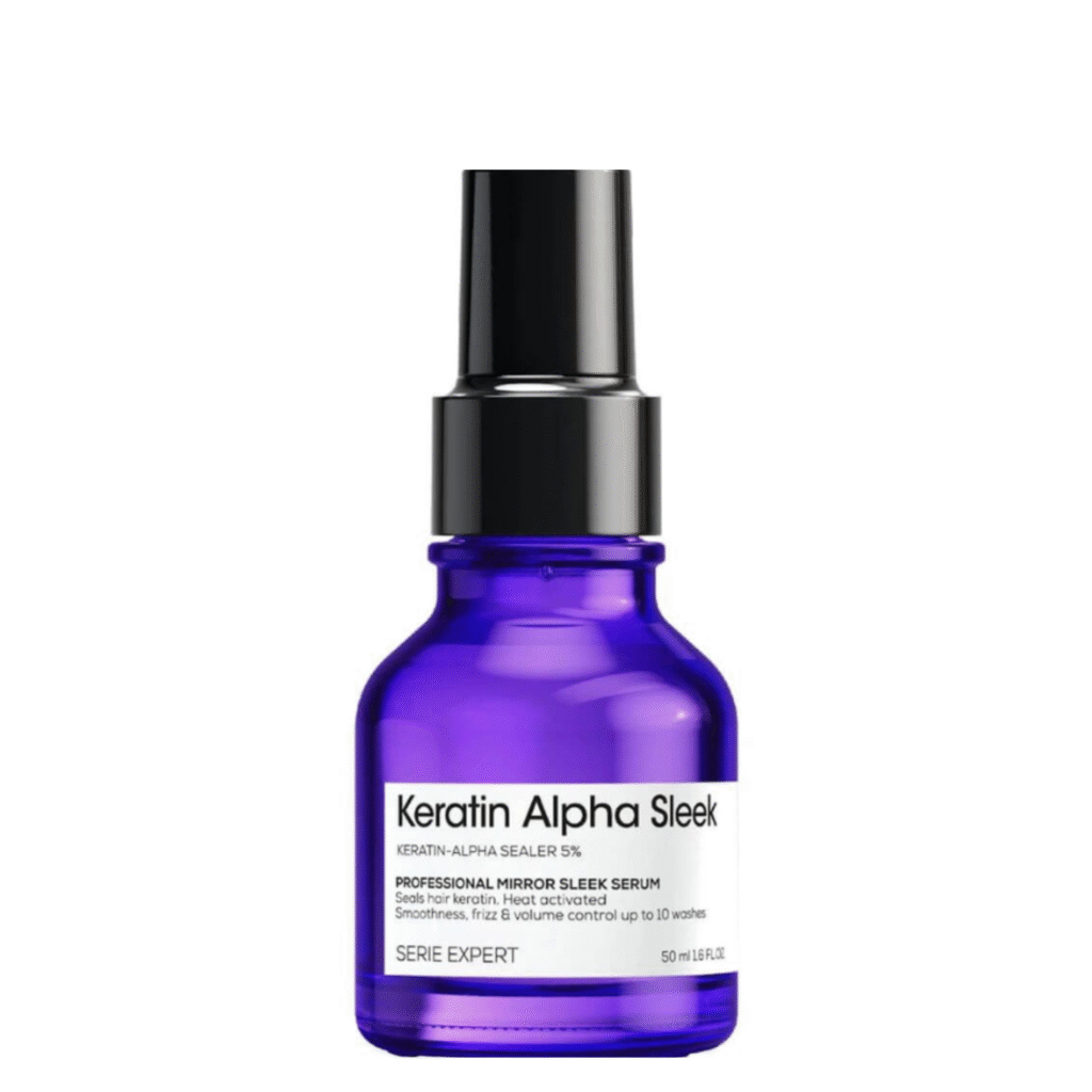 Discover next-level smoothing performance with Loreal Professionnel Keratin Alpha Sleek Mirror Serum, a professional heat-activated finishing serum designed to seal the hair fiber for long-lasting smoothness, frizz control, and disciplined volume. Formulated with 5% Keratin Sealer technology, this advanced serum helps maintain sleek, polished hair for up to 10 washes* while protecting against humidity and heat damage. When used as part of the complete Keratin Alpha Sleek routine, it helps transform hair for up to 2 weeks of smoothness and frizz control.