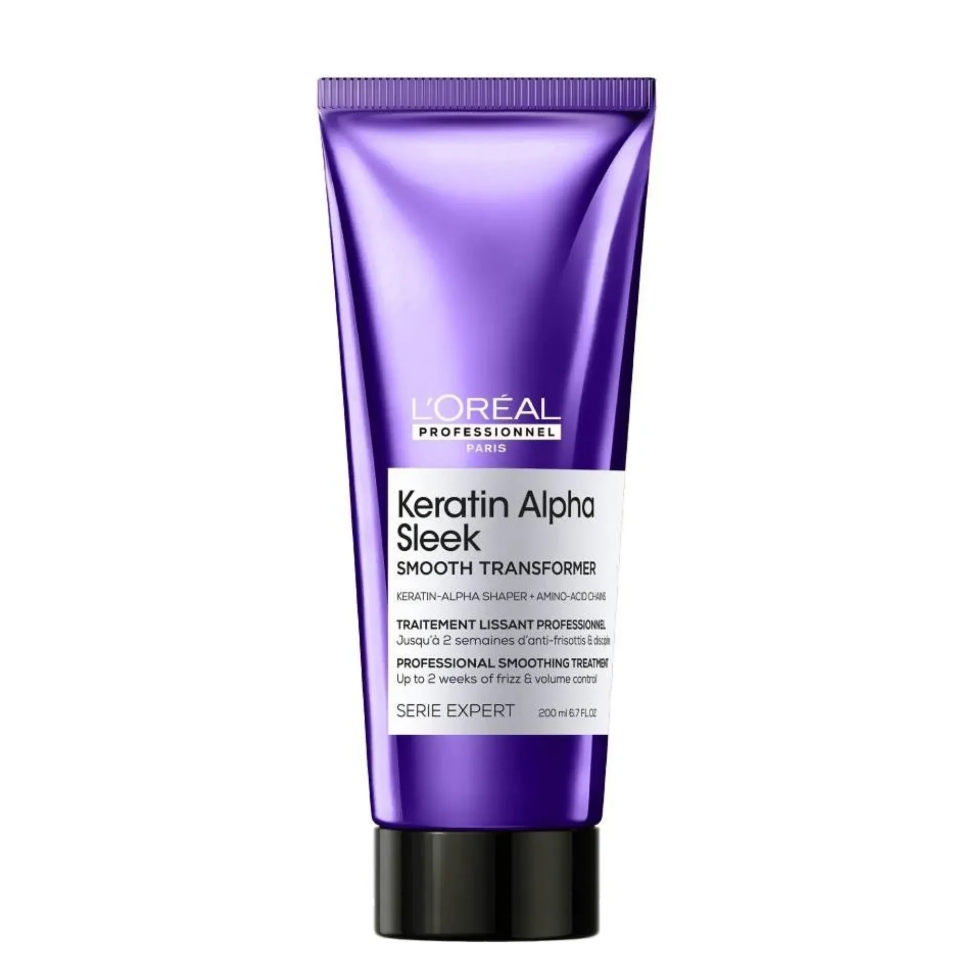 Lyskin-loreal-professionnel-keratin-alpha-sleek-smooth-transformer-frizz-and-volume-control-200ml-6-7fl-oz-LOP00157_result Frizz, unwanted volume and time-consuming daily styling are among the most common hair concerns — especially for those with textured, wavy, curly or humidity-reactive hair. Loreal Professionnel Keratin Alpha Sleek Smooth Transformer is an advanced smoothing treatment designed to transform hair from within, delivering up to 2 weeks of smoothness, frizz control and disciplined volume. Developed with professional stylists, this innovative formula acts at the very core of the hair fiber — the Keratin Alpha level — to reprogram hair structure while preserving fiber integrity. The result: smoother, shinier, more manageable hair with natural movement and long-lasting control.