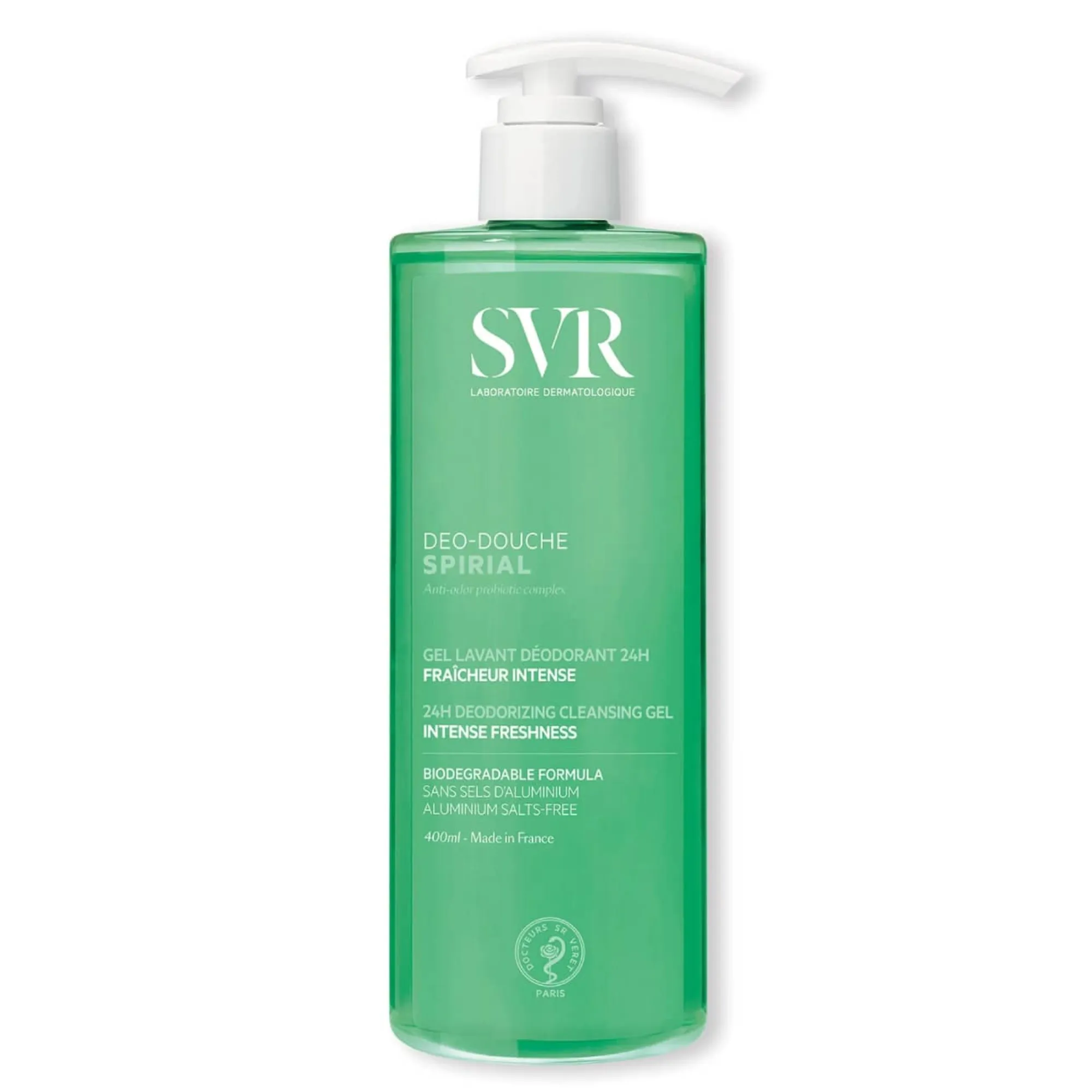 Lyskin-svr-spiral-deo-douche-400ml-13-5fl-oz-SVR00148_result SVR Spirial Deo-Douche is a 2-in-1 cleansing and deodorizing gel designed to provide long-lasting freshness and odor control for up to 24 hours. Suitable for all skin types, including sensitive skin, this multi-purpose formula gently cleanses while helping to regulate body odor without disrupting the skin’s natural balance. Ideal for daily use, it leaves the skin feeling clean, fresh, and comfortable, while unpleasant odors are effectively controlled throughout the day.