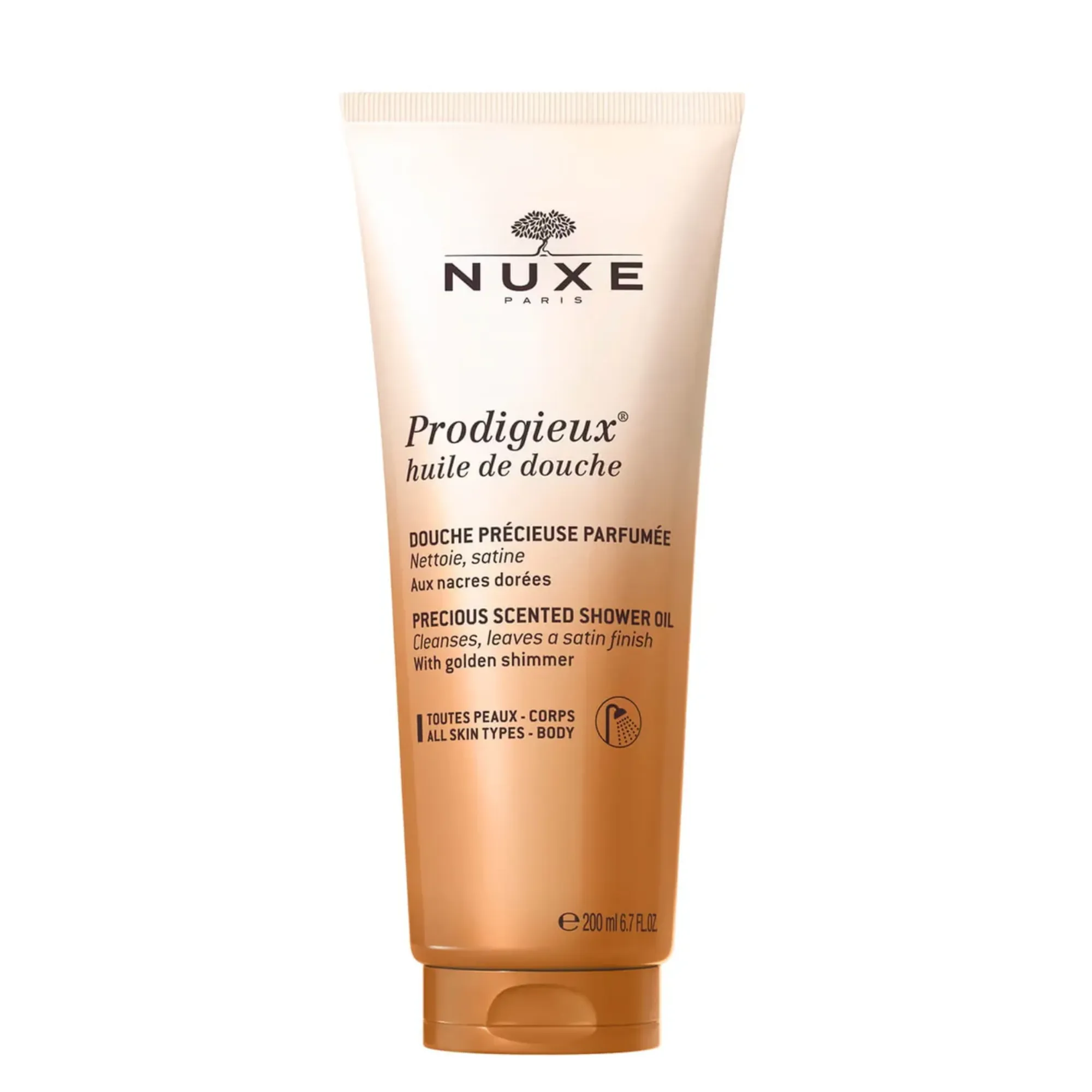 Lyskin-nuxe-prodigieux-shower-oil-300ml-10-1fl-oz-NUX00131_result Transform your daily shower into a sensorial beauty ritual with Nuxe Prodigieux Shower Oil, an ultra-sensorial cleansing oil infused with golden pearlescent particles and the iconic fragrance of Huile Prodigieuse®. Designed to gently cleanse the skin while enveloping it in a luxurious veil of softness, this shower oil offers a unique combination of cleansing efficacy and sensorial pleasure. Its silky texture transforms into a delicate foam upon contact with water, cleansing the skin without compromising comfort. After each use, the skin feels soft, smooth, and beautifully scented with the legendary notes that have made the Prodigieux collection one of NUXE's most beloved ranges. Suitable for all skin types, Nuxe Prodigieux Shower Oil is the perfect choice for those seeking a gentle cleansing experience combined with a touch of everyday luxury.