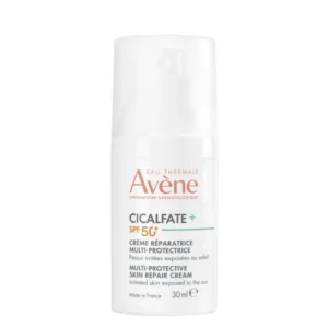 Avène Cicalfate+ Multi-Protective Skin Repair Cream SPF50+ is a 2-in-1 repairing and protective cream specially formulated for sensitive, fragile, weakened or irritated skin exposed to the sun. It combines the repairing action of the patented [C+-Restore]™ complex with SPF50+ broad-spectrum protection against UVB, UVA and high-energy visible (HEV) blue light.