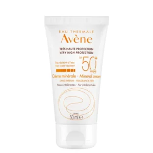 Avène Sun Very High Protection Mineral Cream SPF50+ provides very high facial sun protection for sensitive, reactive and intolerant skin that does not tolerate chemical filters or fragrance well. Its 100% mineral filter system combines broad, photostable UVB-UVA protection with a rich, creamy texture that helps keep the skin comfortable and hydrated.