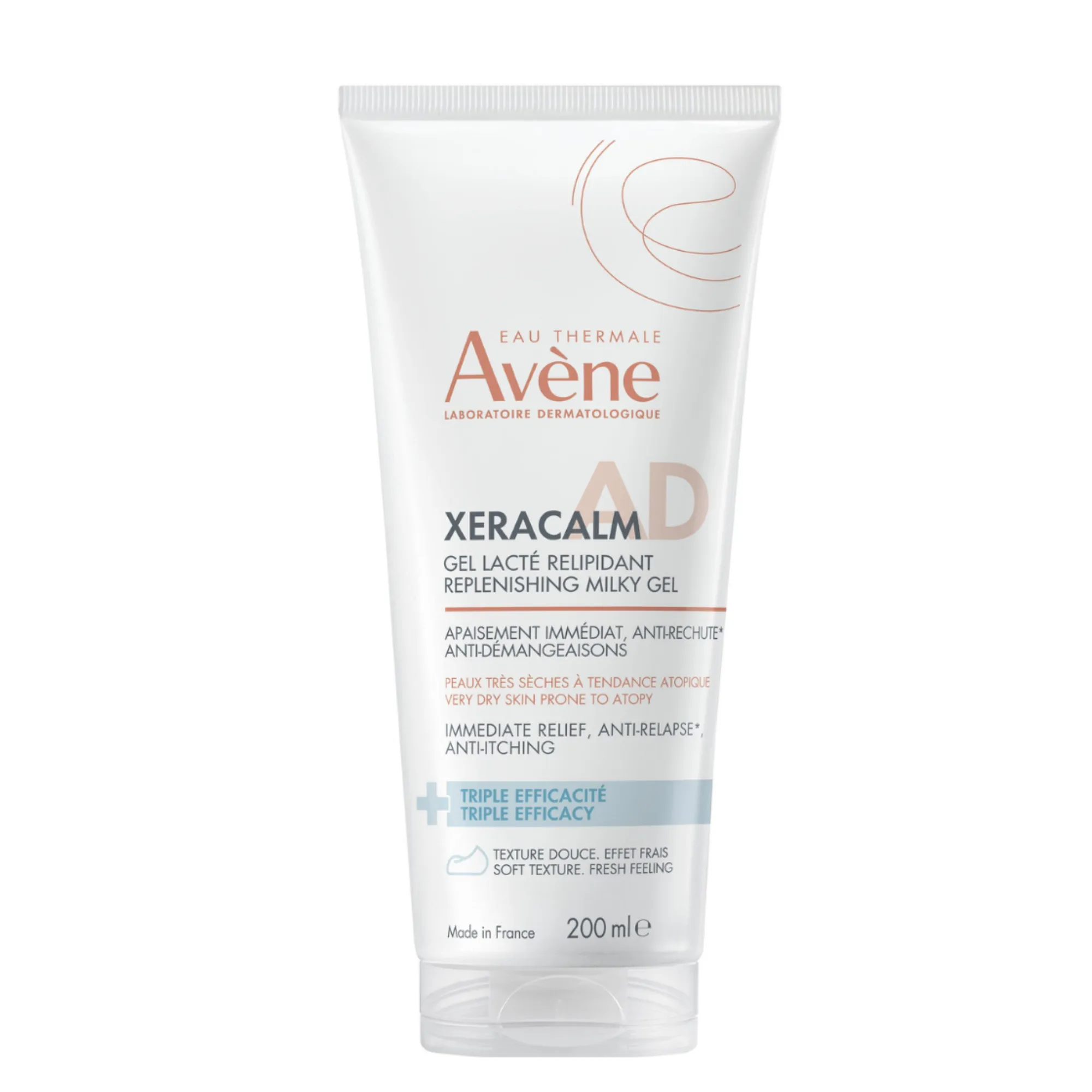 Lyskin-avene-xeracalm-a-d-replenishing-milky-gel-AVN00187_resultado Avène XeraCalm A.D Replenishing Milky Gel provides daily hydration and lipid-replenishing care for dry, very dry and sensitive skin. Designed for both the face and body, its lightweight milky-gel texture absorbs quickly and leaves the skin feeling soft, soothed and comfortable without a heavy or greasy finish.