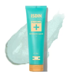 Isdin Acniben Gentle Scrub is a facial exfoliating gel with 100% natural-origin, biodegradable cellulose microparticles that gently remove dead skin cells from the surface while helping unclog pores and reduce the appearance of blackheads.