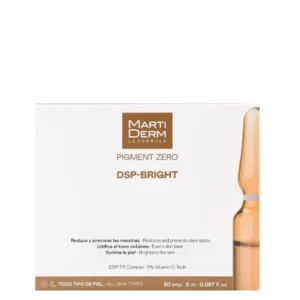 Lyskin-martiderm-pigment-zero-dsp-bright-dark-spots-ampoules-30x2ml-MAR00025_resultado MartiDerm Pigment Zero DSP-Bright Dark Spots Ampoules provide an ultra-concentrated daily serum designed to help prevent and reduce the appearance of dark spots, even out skin tone and boost radiance. The formula combines selective depigmenting ingredients with antioxidant Vitamin C-Tech to target areas of visible hyperpigmentation while supporting a brighter-looking complexion.